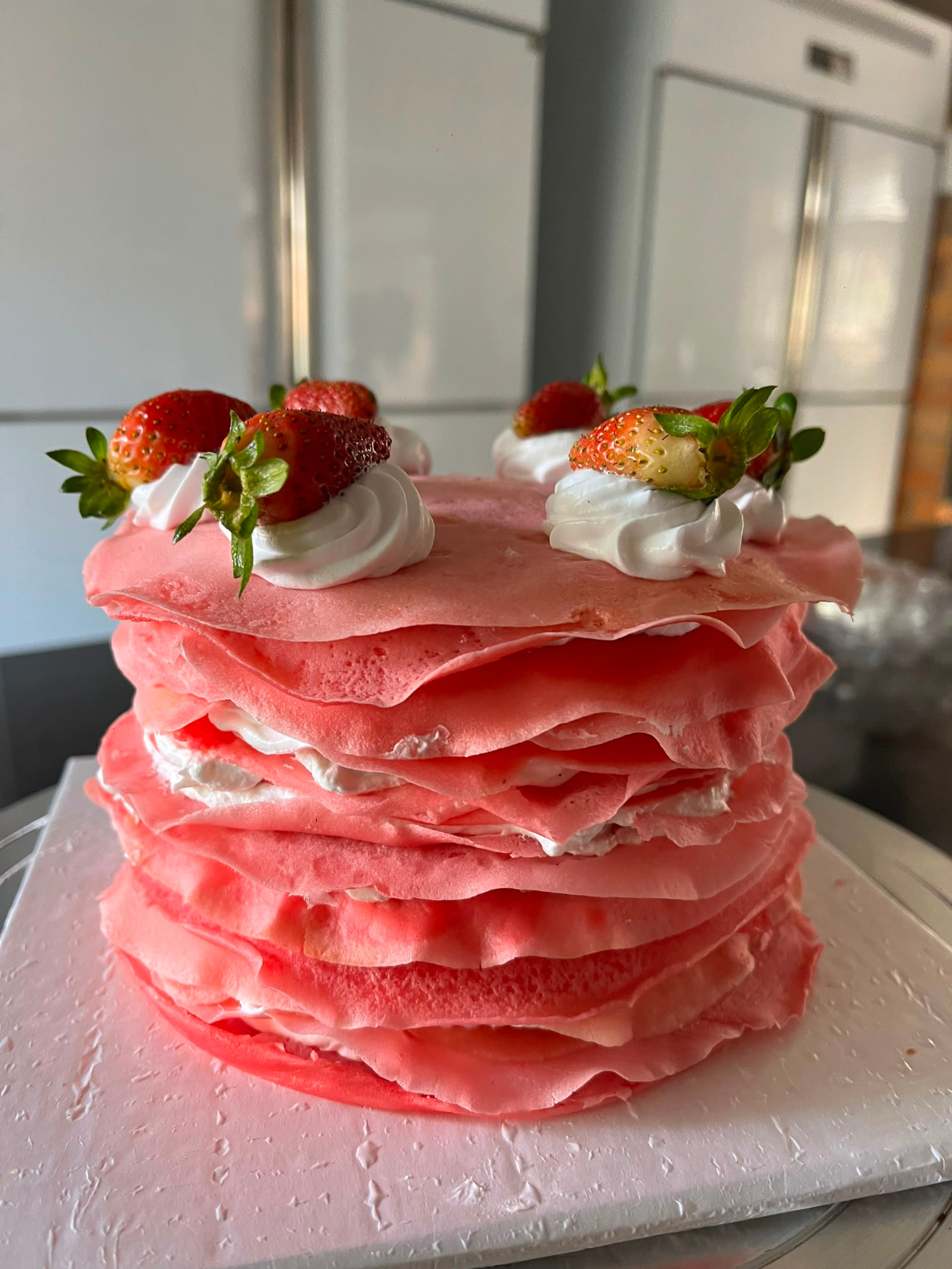 A CHIPPY'S layered strawberry crêpe cake